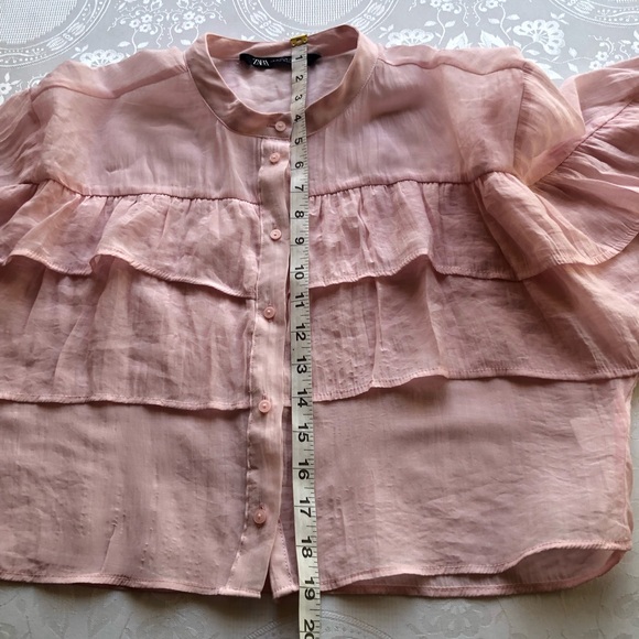 Zara Blush Pink Layered Tiered Blouse Women’s Size XS Bohemian Style Shirt Top - Picture 8 of 16